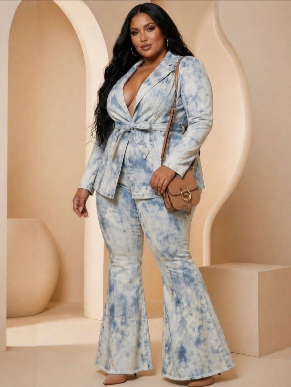 Light Denim  Blazer & Flare Denim  Pants Set